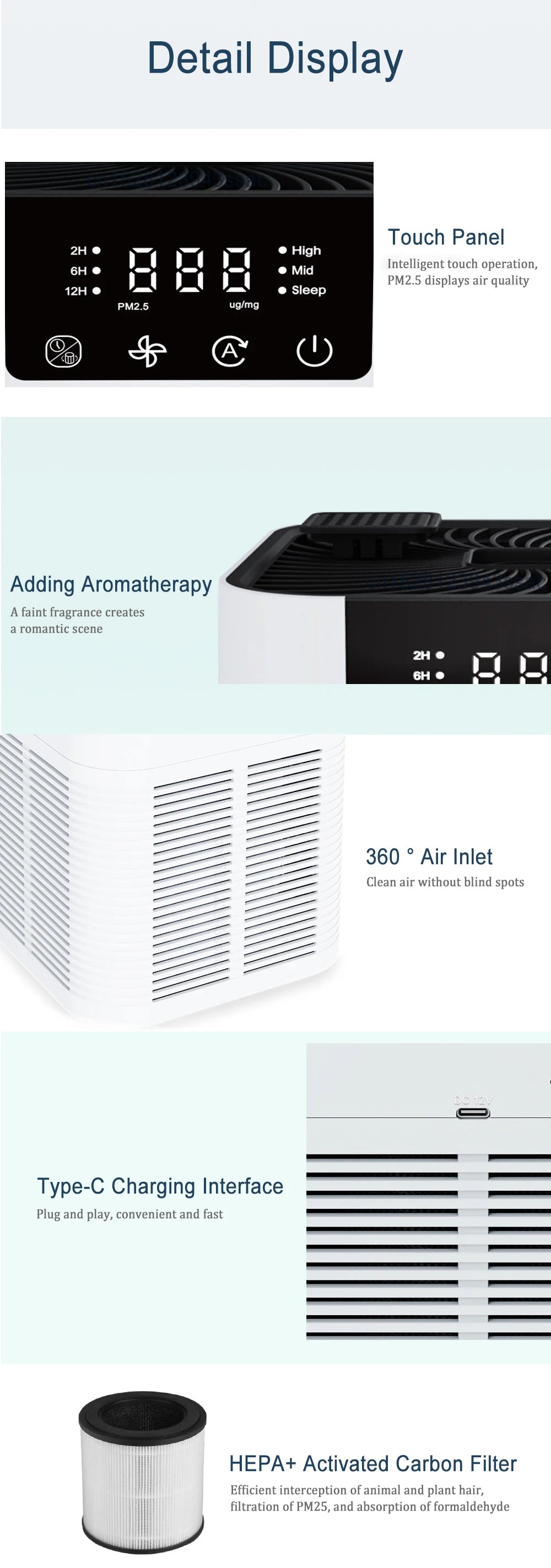 Smart Air Purifier Portable Mini Silent Purifier New Fan Fragrance Machine Family Office Kitchen Deodorant Formaldehyde removal.