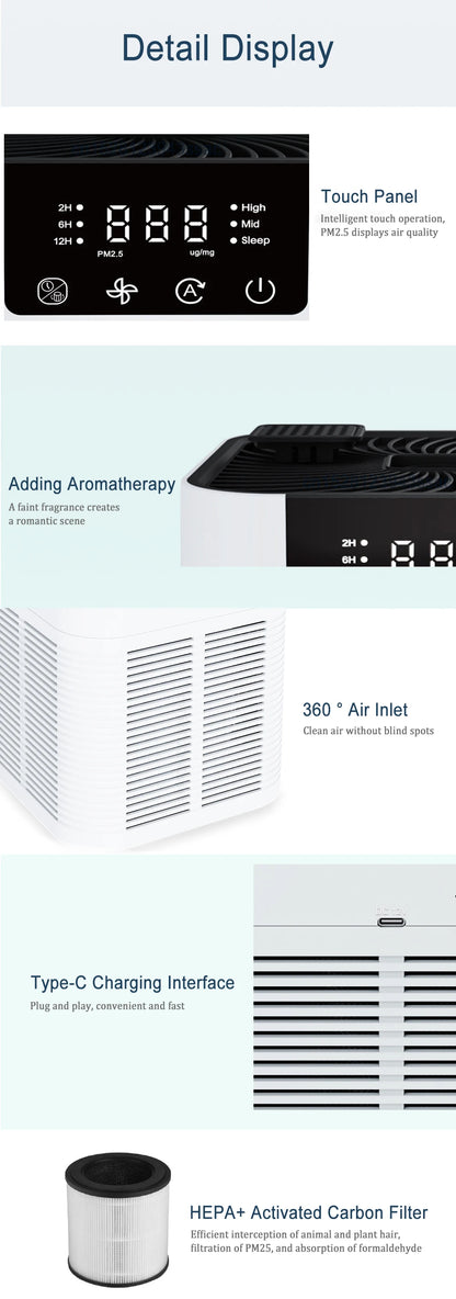 Smart Air Purifier Portable Mini Silent Purifier New Fan Fragrance Machine Family Office Kitchen Deodorant Formaldehyde removal.
