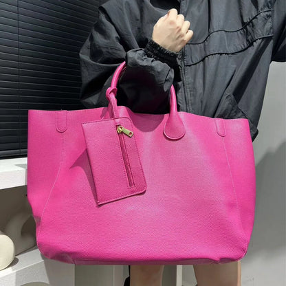 Ladies' fashionable vegan leather oversized handbag with large capacity, simple and versatile shopping bag