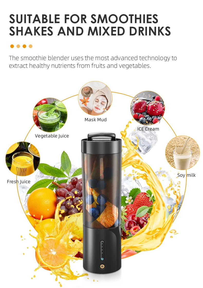 New Portable Blender Fresh Juice Mixer Electric Wireless Charge Mini Fruit Mixers Juicer Cup Blender Milkshake Juice Maker Ma