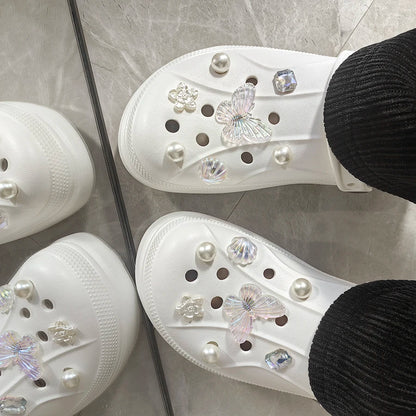 1 set 14pcs Transparent White Pearl Diamond Flower Shoes Decoration Charms Suitable For CROCS Clogs