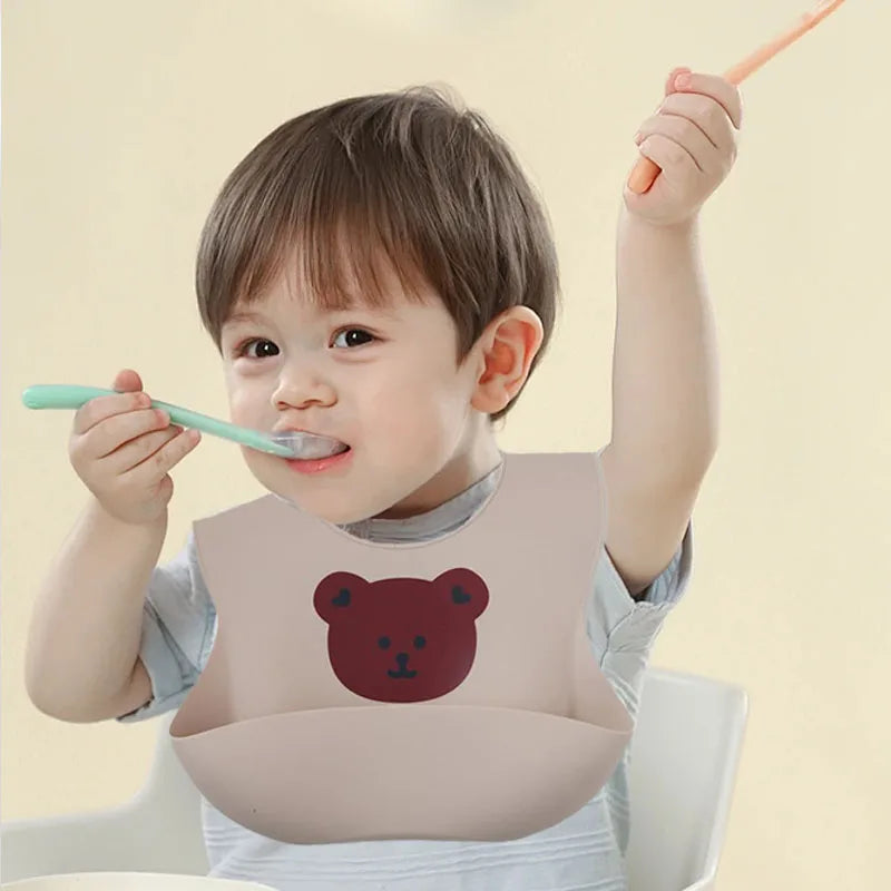 Baby silicone bib, bear bib, baby eating, children's complementary food, saliva bib, waterproof saliva towel