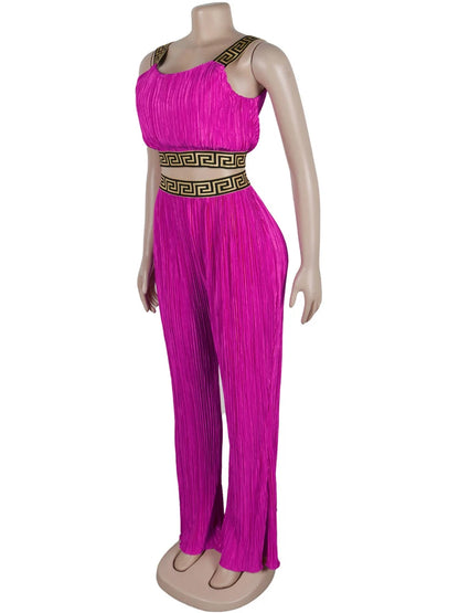 Bonnie Forest Elegant Sleeveless Printed Rcuhed Crop Top And Palazzo Pants Set Chic Tracksuit Female Clubwear Night Club Outfits