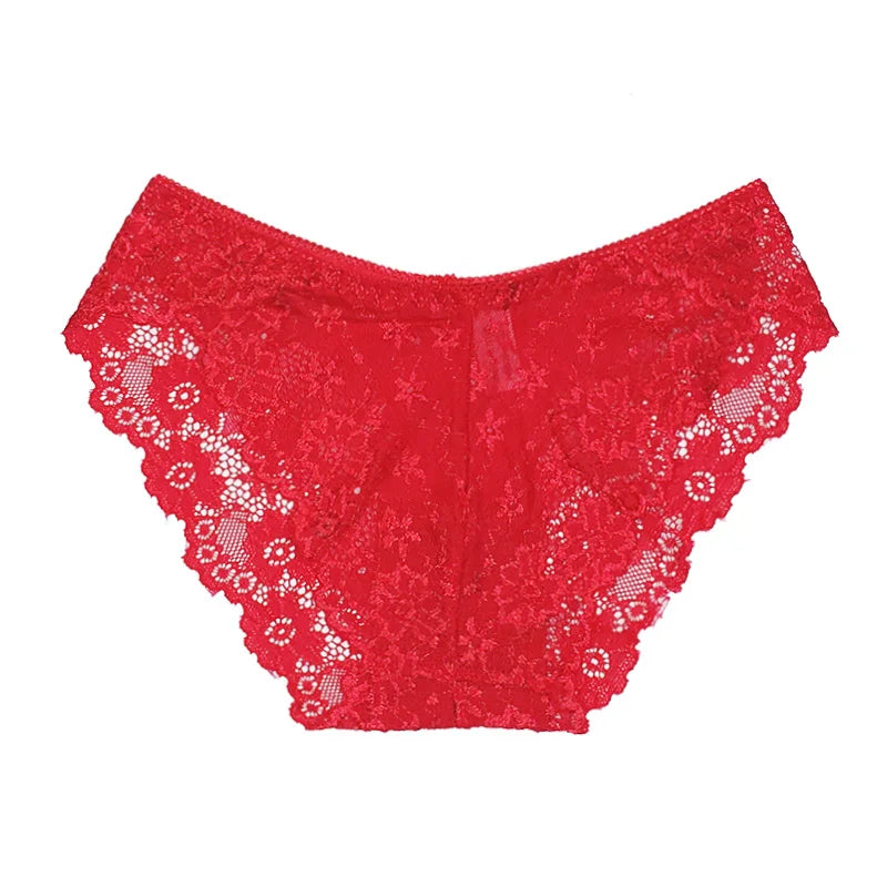 5 PCS/Set Sexy Ladies Transparent Lace Lingerie Panties Woman Cotton Crotch Solid Color Briefs Underwear