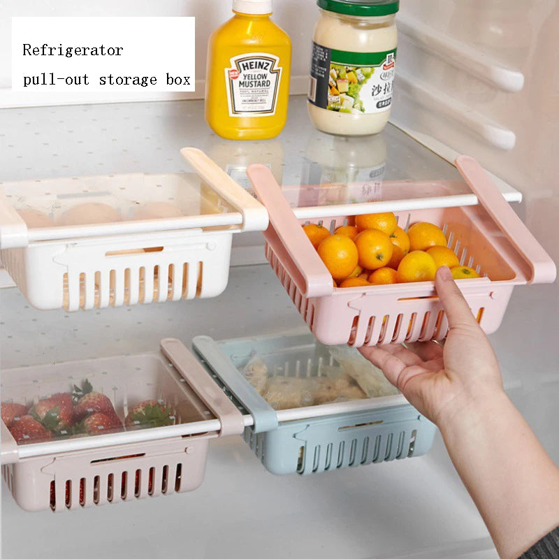 Fridge Organizer Storage Drawer Telescopic Plastic Fruit Vegetable Storage Boxes Kitchen Egg Food Refrigerator Storage Basket