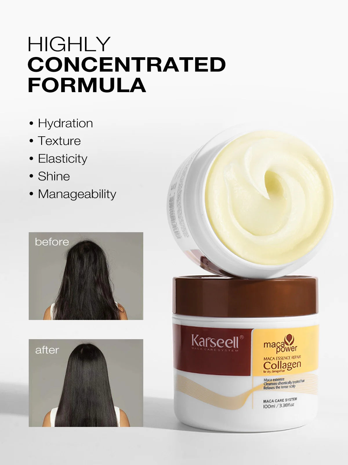 Karseell Collagen Hair Treatment Deep Repair Conditioning Hair Mask 100ml + Argan Oil Hair Serum for Dry Damaged Hair