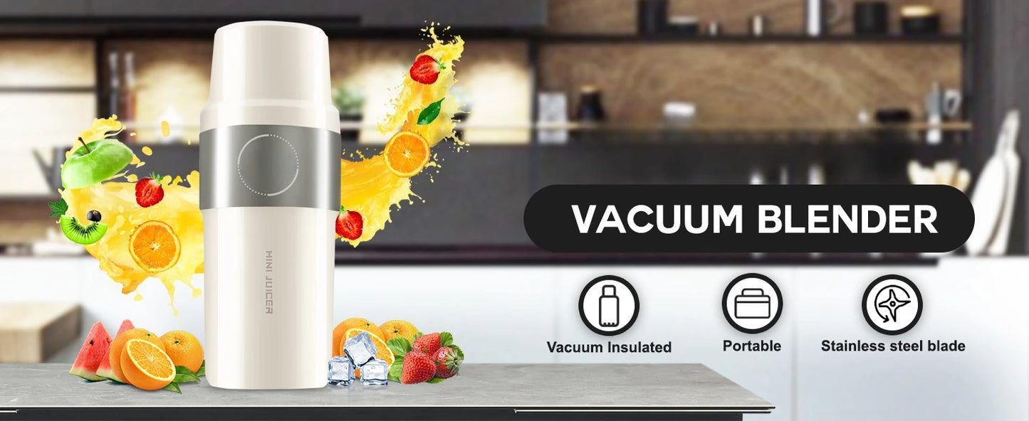 Vacuum Insulated Blender for Fruits and Vegetables - Rechargeable Portable Blenders with Stainless Steel Blade