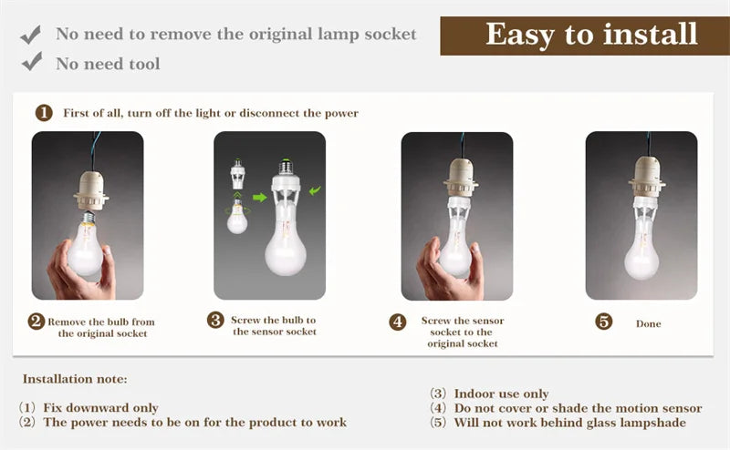 Smart Home PIR Motion Sensor Light Socket E27 LED Bulb Base Adapter with Light Control Smart Switch Residential Security