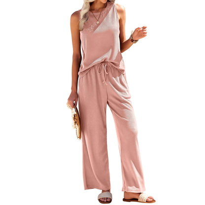 Women's Home Wear Suits Spring and Autumn Vest Top Trousers Two-piece Suit Waffle Pajamas Two-piece Suit