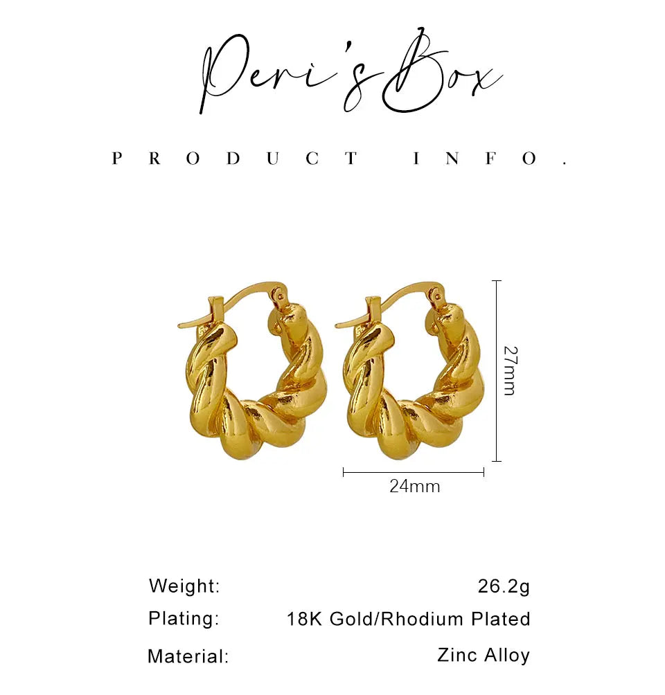 Peri'sBox Trendy Minimalist Twisted Hoop Earring for Women Gold/Silver Color Zinc Alloy Huggie Earrings бижутерия женщин Gifts