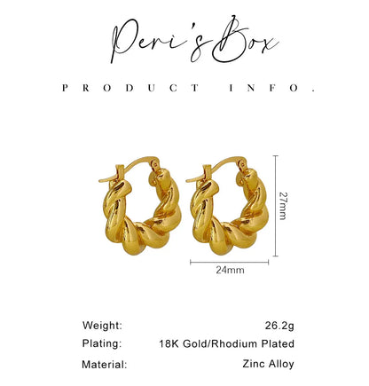 Peri'sBox Trendy Minimalist Twisted Hoop Earring for Women Gold/Silver Color Zinc Alloy Huggie Earrings бижутерия женщин Gifts