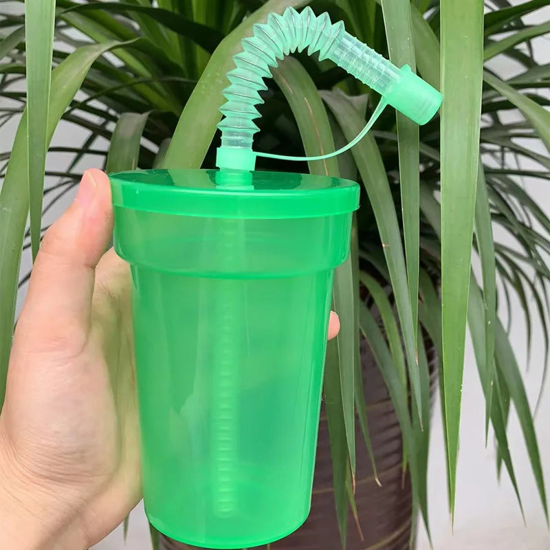 Neon Sipper Cups Reusable Spill-Proof Drinking Cups with Lids and Straws for Birthday Party Travel Xmas Juice Mug Water Bottle