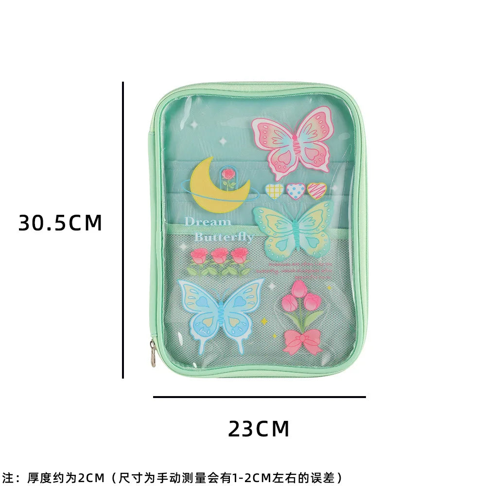 Cartoon PVC Stationary Organzier Pouch Big Capacity Storage Pens Eraser Students Pencil Bags
