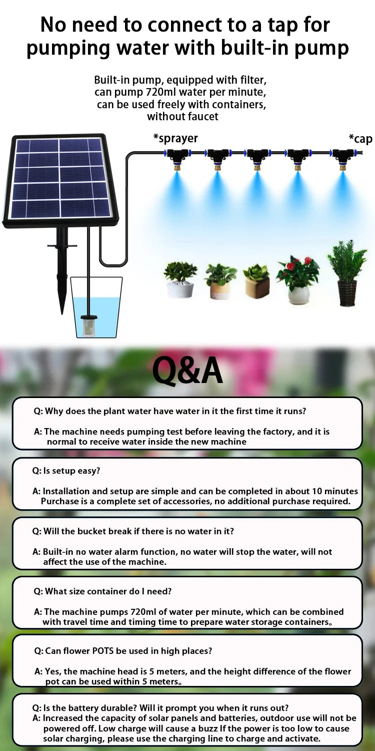Solar Irrigation System for Garden Plant Automatic Drip Irrigation System DIY Garden Watering System Drip Hose Irrigation