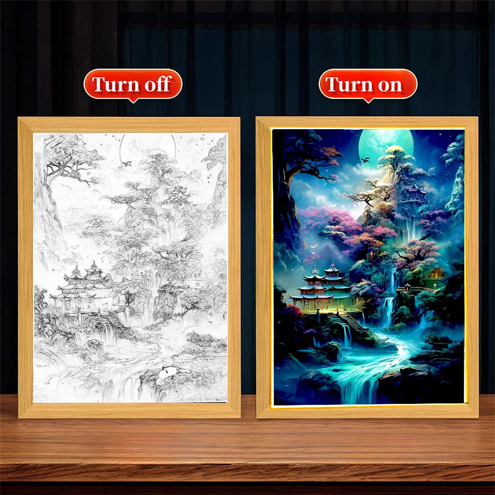 Table Decoration Light Painting Photo Frame Modern Landscape Led Night Light Bedside Bedroom Home Decor Christmas Gift Moon Lamp