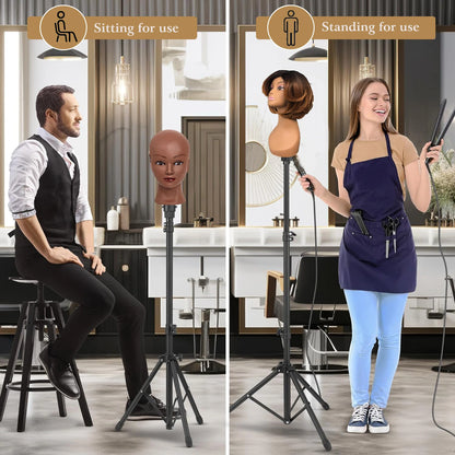 21-23inch Canvas Block Head Mannequin Wig Head Wig Stand Tripod with Head Mannequin Head Wig Display Styling Head With Stand