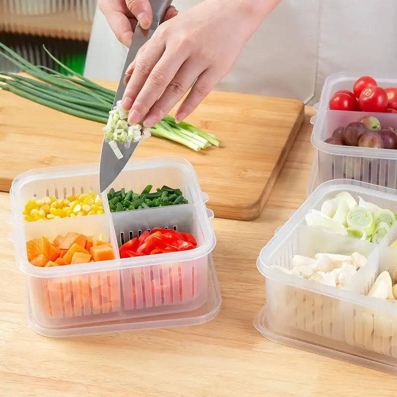 4 Grid Refrigerator Storage Box Food Vegetable Fridge Organizer Drain Basket Meat Onion Ginger Crisper