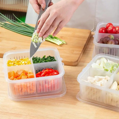 4 Grid Refrigerator Storage Box Food Vegetable Fridge Organizer Drain Basket Meat Onion Ginger Crisper
