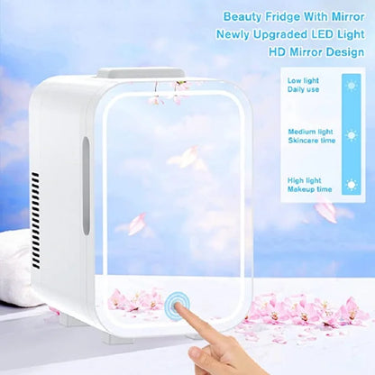8L Mini Skincare Fridge with LED Mirror - 3-in-1 Portable Cooler & Warmer for Makeup, Face Masks, Perfumes (Home/Office/Car