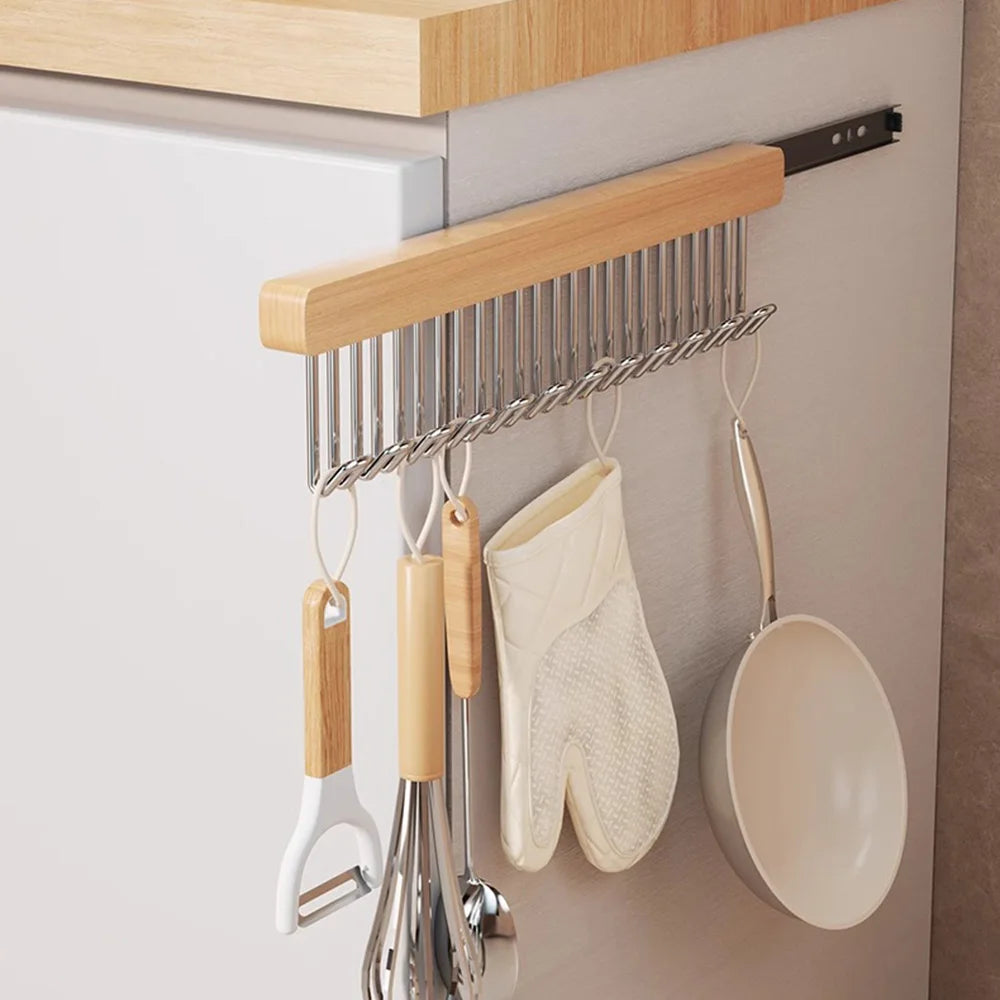 8/12 Hooks Retractable Wood Clothes Hanger Multi-functional Bra Storage Hanger Wall-mounted Wardrobe Hanger Clothes Organizer