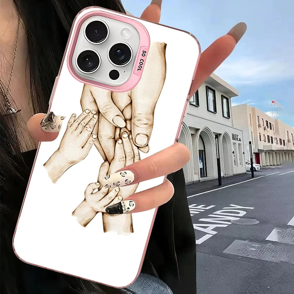 Baby Mom Daughter Son Dad Hand Phone Case For IPhone 16 15 14 13 12 11 Pro Max X XR XSMAX 8 7 Plus Matte Shockproof Back Cover