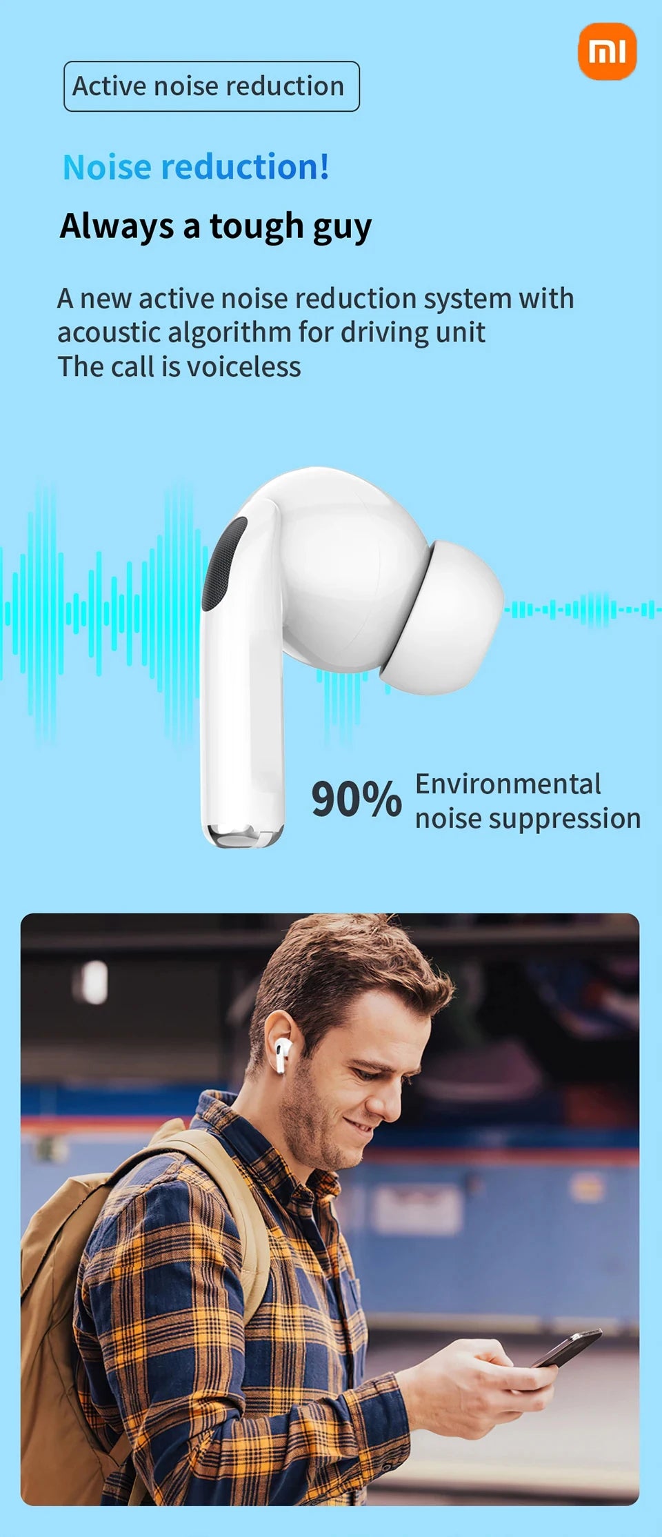 Xiaomi wireless headphones, in-ear, HiFi stereo, Bluetooth, noise cancellation, Sports gaming headset.