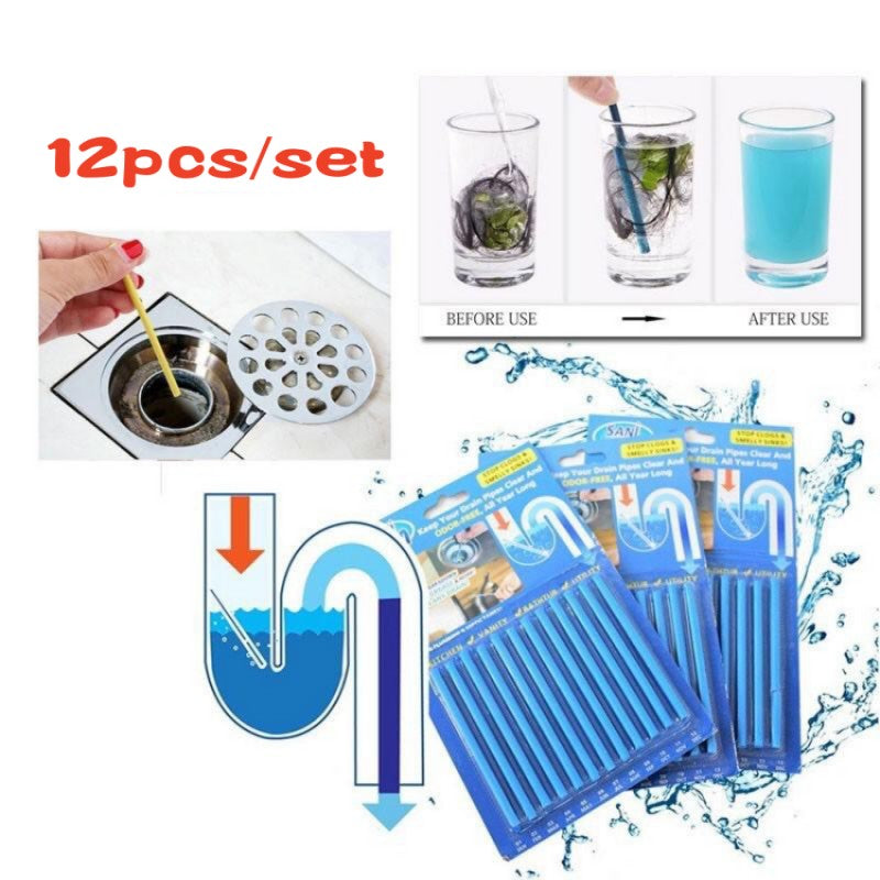 12 PCS Sticks Pipe Deodorizer Easy Drain Cleaning Sanitation Enzyme Rod Clog Remover Odors Eliminator Sewer Dredging