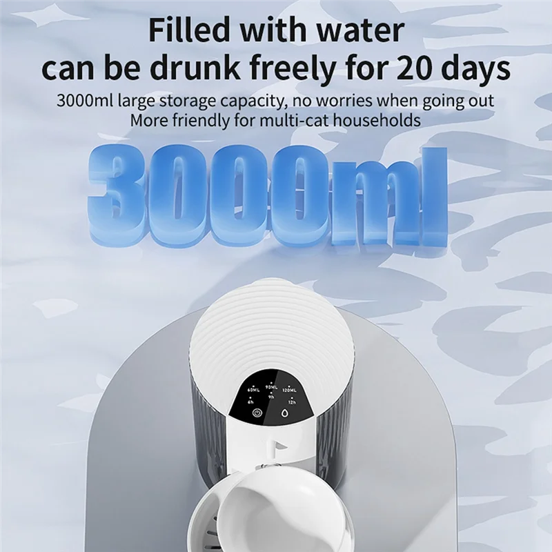HHO-3L Wireless Pet Water Fountain Rechargeable Dump Water Feeder Timed Smart No Filter Required