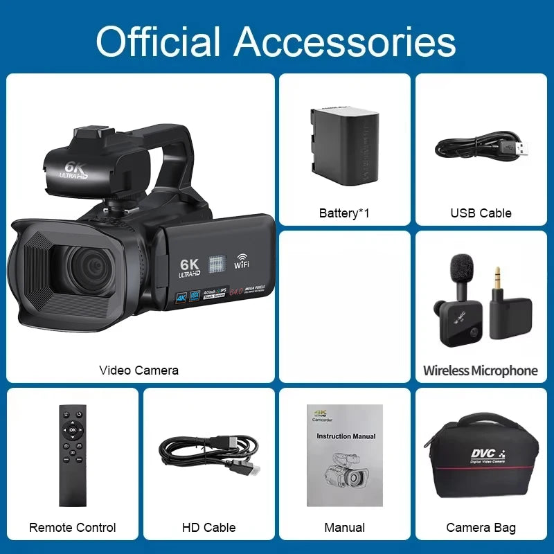6K Professional Video Cameras for Photography 64MP Ultra HD 18X Digital Zoom Camcorders YouTube Live Streaming Vlogging Recorder