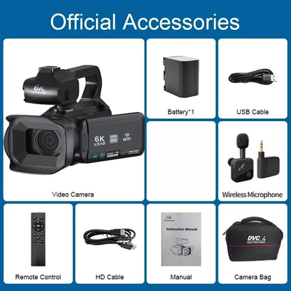 6K Ultra HD Professional Video Cameras for Photography 18X Digital Zoom YouTube Live Streaming Camcorders 64MP Vlogging Recorder