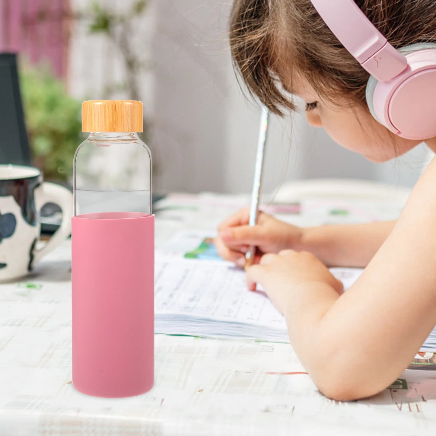 Outdoor Glass Cup Mini Water Bottles Student Water Bottles Portable Water Cup Drinking Cup With Bamboo Cover