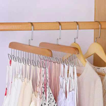 8 Hooks Hanger Multi-functional Wooden Hangers with Hooks for Bra Sling Belt Tie Hats Storage Durable Wardrobe Closet Organizer