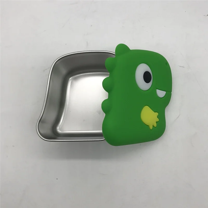 SOFT-304 Stainless Steel Snack Cup With Dinosaur Design And Silicone Lid For Secure Food Keeping