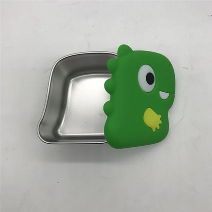 SOFT-304 Stainless Steel Snack Cup With Dinosaur Design And Silicone Lid For Secure Food Keeping