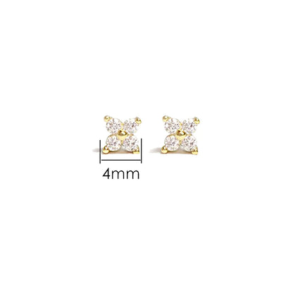 Dainty Flower Stainless Steel Butterfly Stud Earrings for Women Cartilage Ear Ring Cute Zircon Gold Color Clover Jewelry Gift