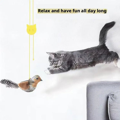 Interactive Cat Toys Hanging Squeaky Simulation Bird Plush Cats Pets Teasing Toys With Feather Catnip Kitten Chirping Bird Toy