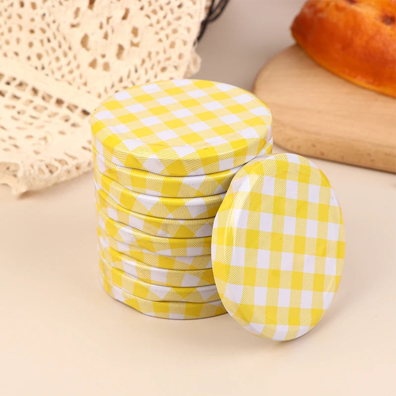 10 Pcs Colorful Lattice Jam Jars Lids Wide Mouth Screw Lids Storage Caps For Jars Glass Round Storage Cover