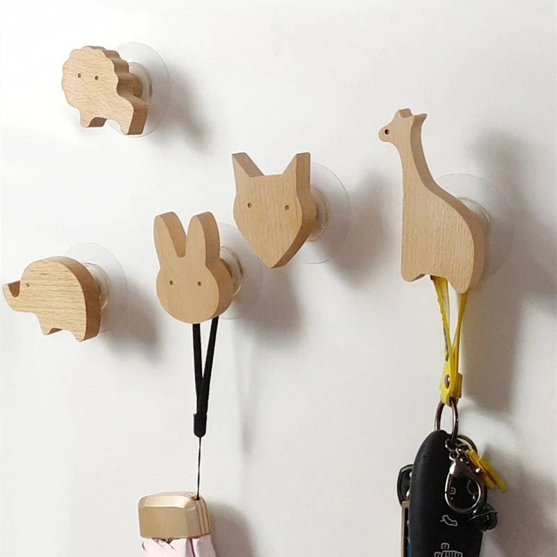 1pcs Animal Wooden Hooks Cute Room Decor Hook Wall Keychain Coat Hook Home Door Wood Hook Hanger Kitchen Accessories Gadget