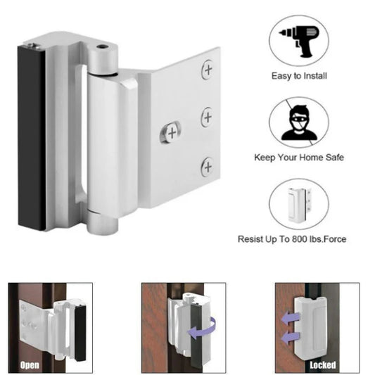 Door Reinforcement Lock Home Security Door Lock with 3" Stop Withstand 800 lbs For Inward Swinging Safety Door Lock