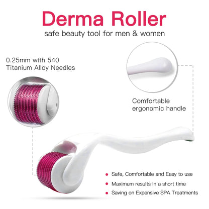 540 Derma Roller for Hair Beard Regrowth 0.2/0.25/0.3mm Titanium Needles Anti Acne Remove Wrinkles Skin Care Roller