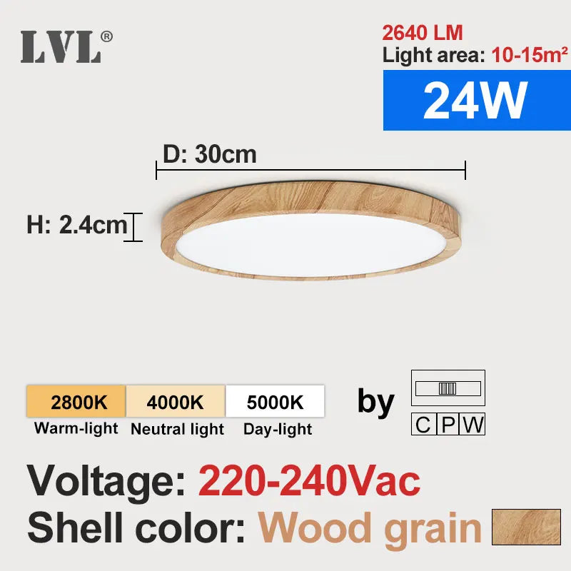 Modern LED Ceiling Light Wood Grain Golden One Light with 3 Colors Home Lighing Kitchen Bedroom Bathroom Surface Ceiling Lamp