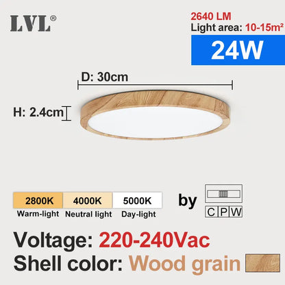 Modern LED Ceiling Light Wood Grain Golden One Light with 3 Colors Home Lighing Kitchen Bedroom Bathroom Surface Ceiling Lamp