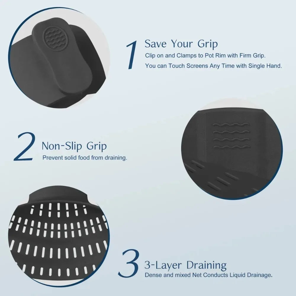 Strainer, Silicone Pot Strainer, Adjustable Silicone Clip On Strainer For Pots Pans And Bowls, Kitchen Pot Strainer