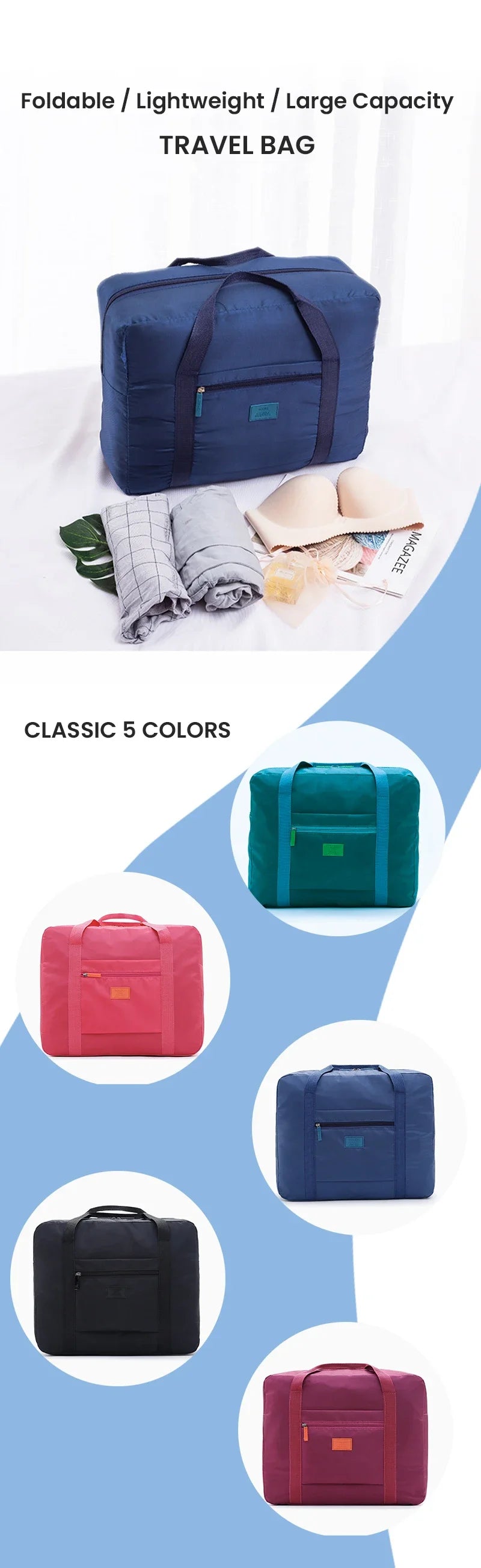 Foldable Travel Bag Lightweight Traveling Duffel Bag for Women Men Tote Bag Carry on Luggage Bags Weekender Overnight Bags