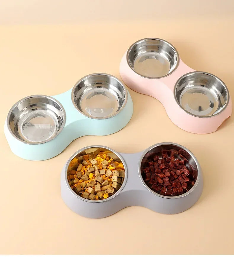 Double Pet Food Bowl Stainless Steel Drinkware Pet Drinking Food Dog Food Puppy Feeding Supplies Kitten Food Water Accessories