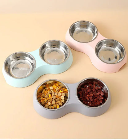 Double Pet Food Bowl Stainless Steel Drinkware Pet Drinking Food Dog Food Puppy Feeding Supplies Kitten Food Water Accessories