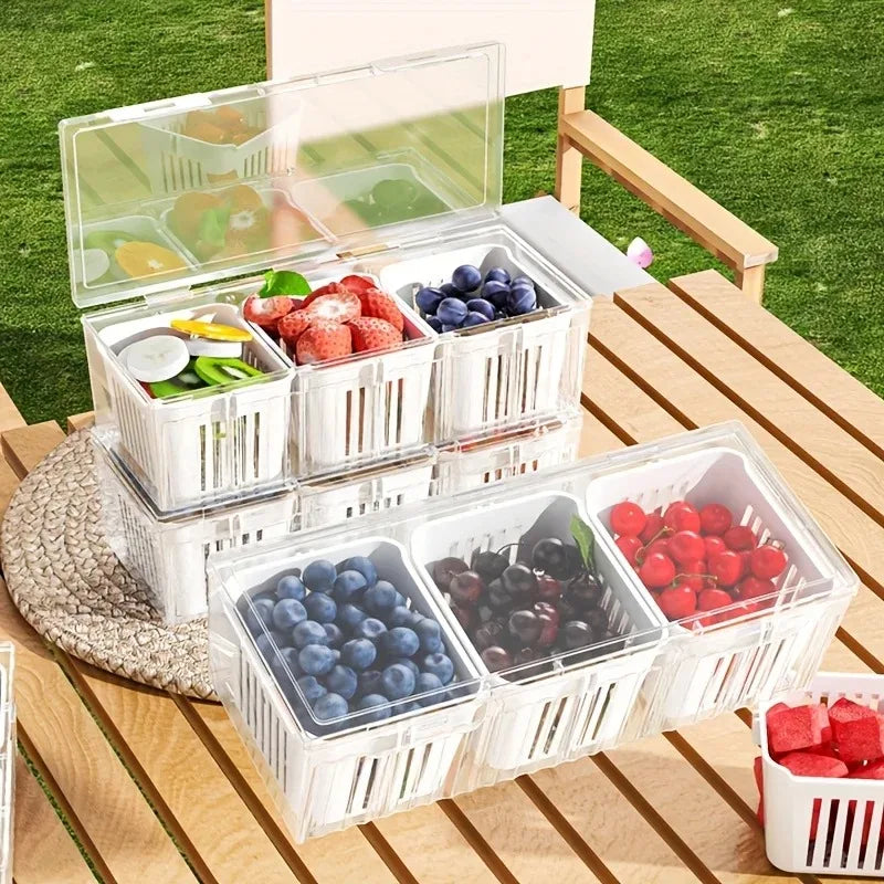 New 3 Grid Refrigerator Food Fresh-keeping Box Ginger Garlic Onion Pepper Storage Box Fruit Vegetable Basket Kitchen Organizer