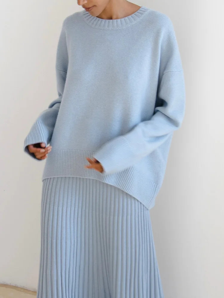 Light Blue Oversized Sweaters For Women 2024 Trend White Loose Sweater Casual Autumn Winter Warm Thick Knit Sweater Women Jumper