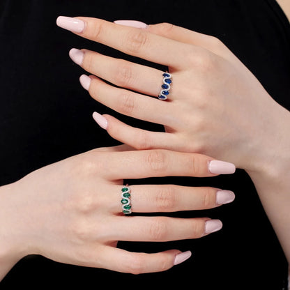 Wong Rain 100% 925 Sterling Silver 3*5 MM Oval Cut Sapphire Eemrald High Carbon Diamond Gemstone Ring For Women  Jewelry Band