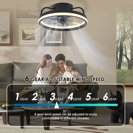 Smart Bedroom Ceiling Fans with Remote Control Low Profile 33CM 55W Dimmable LED Ceiling Fan with Lights  6 Wind Speeds Timing
